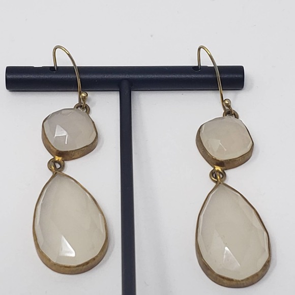 Clear Quartz Stone Teardrop Dangle Hook Earrings - Picture 2 of 4